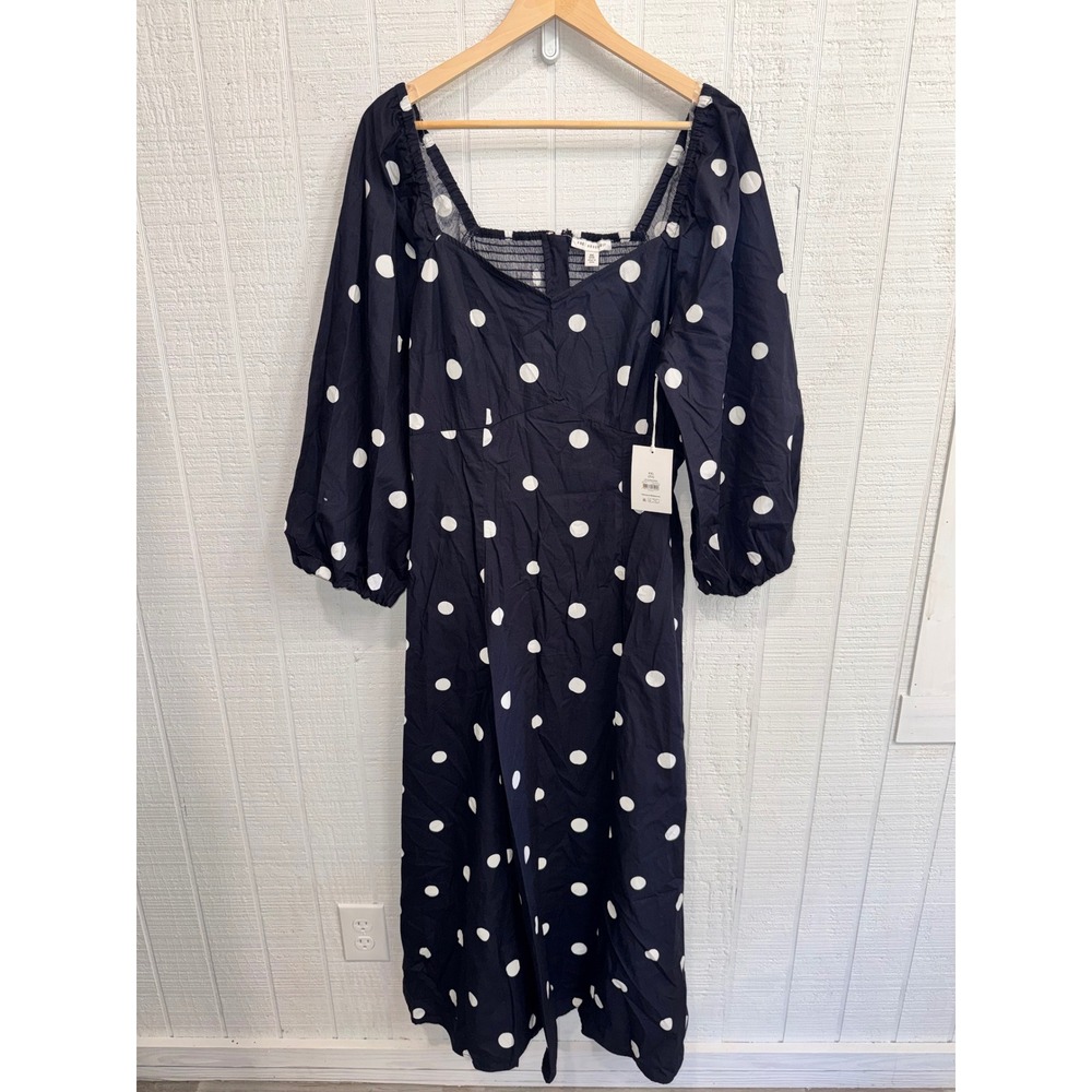 Free Assembly Maxi Dress Women Navy Polka Dot Balloon Sleeve XXL 20 NEW
